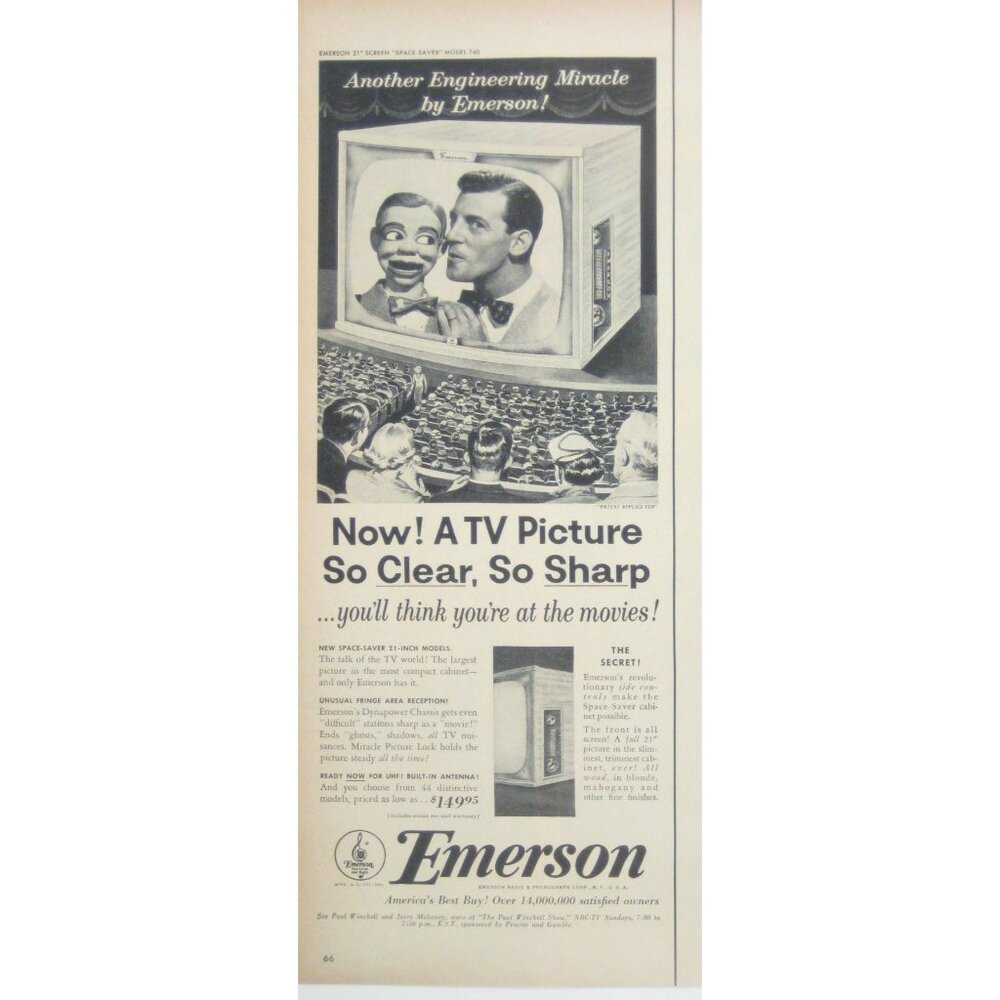 Emerson Space Saver Model 735 Vintage TV Ad Print 1950s Collectible